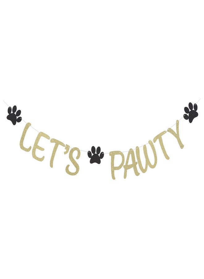 Giuffi Gold Glitter Let's Pawty Banner Pet Dog Cat Birthday Party Paper Sign Dog Paw Photo Prop Cut Party Decorations - Image 2
