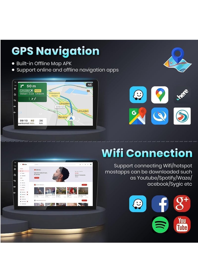 ستيريو سيارة أندرويد لشركة هيونداي سوناتا 2015 2016 2017 2 جيجابايت رام 32 جيجابايت روم 10 بوصة يدعم أبل كاربلاي، ميرورلينك واي فاي بي تي، شاشة لمس IPS مع كاميرا AHD متضمنة - Image 3