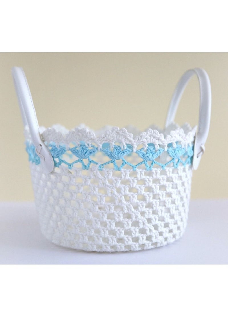 Multipurpose Storage Cotton White and Blue Basket 27x15cm