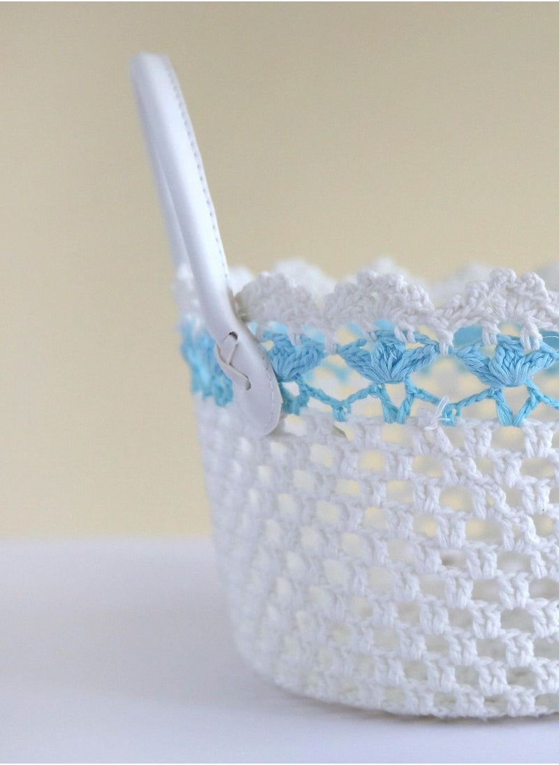 Multipurpose Storage Cotton White and Blue Basket 27x15cm