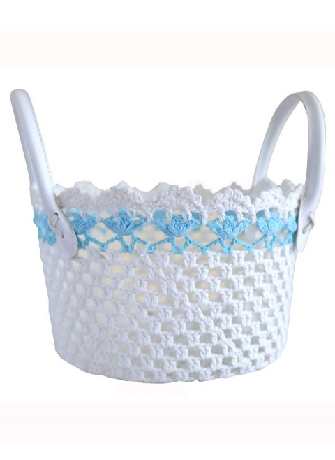 Multipurpose Storage Cotton White and Blue Basket 27x15cm