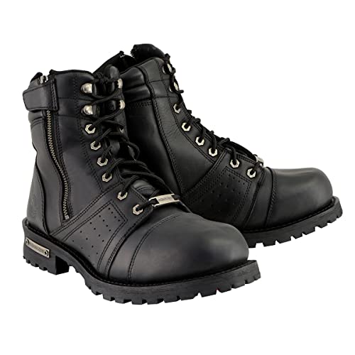 Milwaukee Leather Mens Black LaceUp Motorcycle Riding Leather Boots with Side Zipper Entry MBM900011 - Image 1