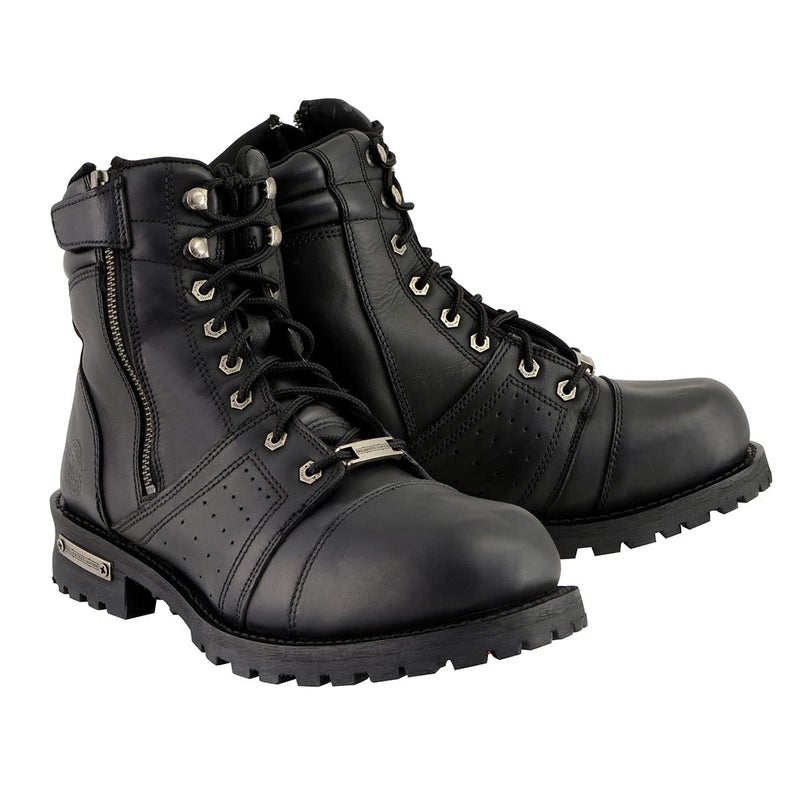 Milwaukee Leather Mens Black LaceUp Motorcycle Riding Leather Boots with Side Zipper Entry MBM900011 - Image 2
