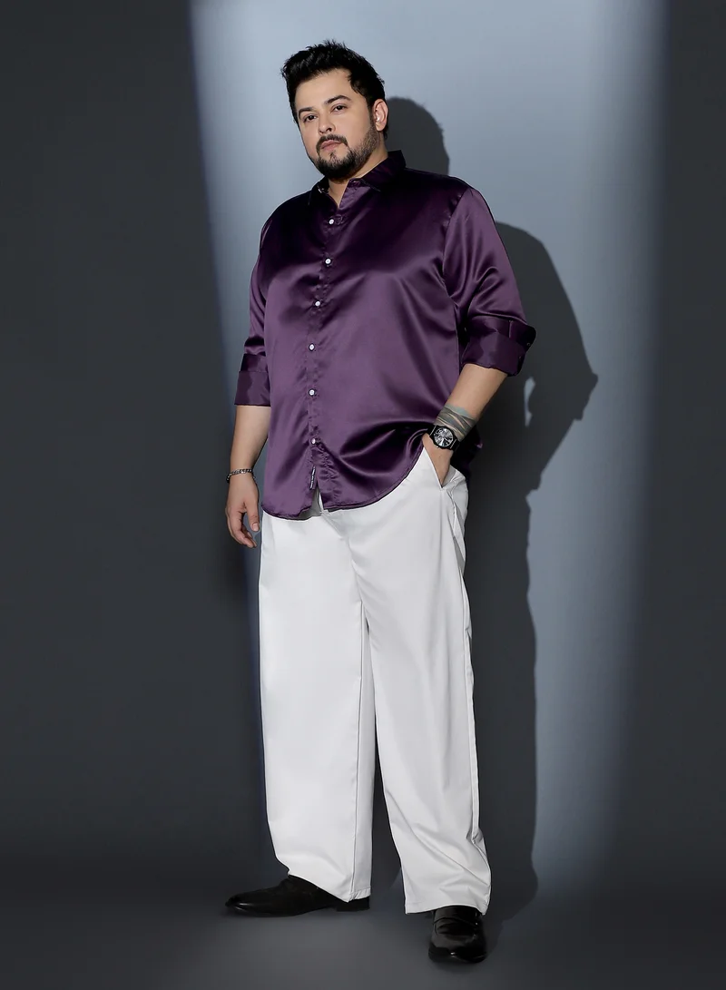 Instafab Plus Instafab Plus Men Solid-Satin Regular Shirt | Spread Collar , Long Cuffed Sleeves | Button Closure , Curved Hem | Solid Plain Material | Woven Fabric For Party & Evening Wear | Burgundy Brown