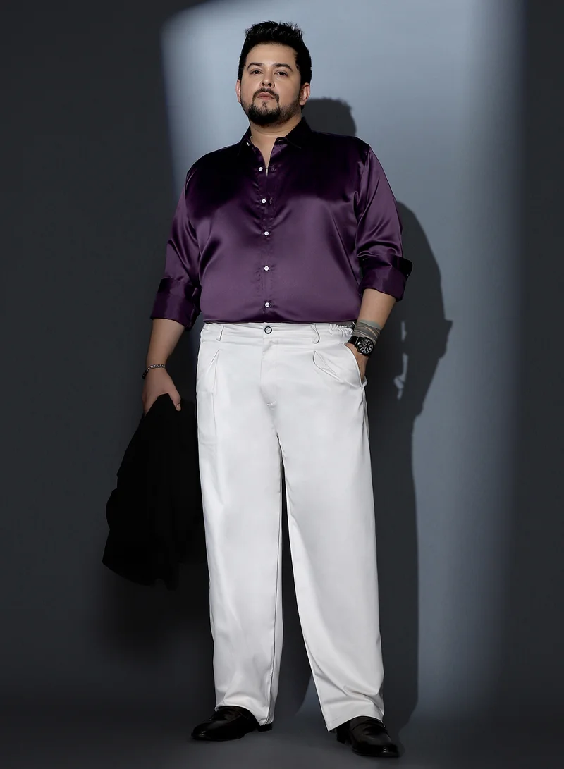 Instafab Plus Instafab Plus Men Solid-Satin Regular Shirt | Spread Collar , Long Cuffed Sleeves | Button Closure , Curved Hem | Solid Plain Material | Woven Fabric For Party & Evening Wear | Burgundy Brown