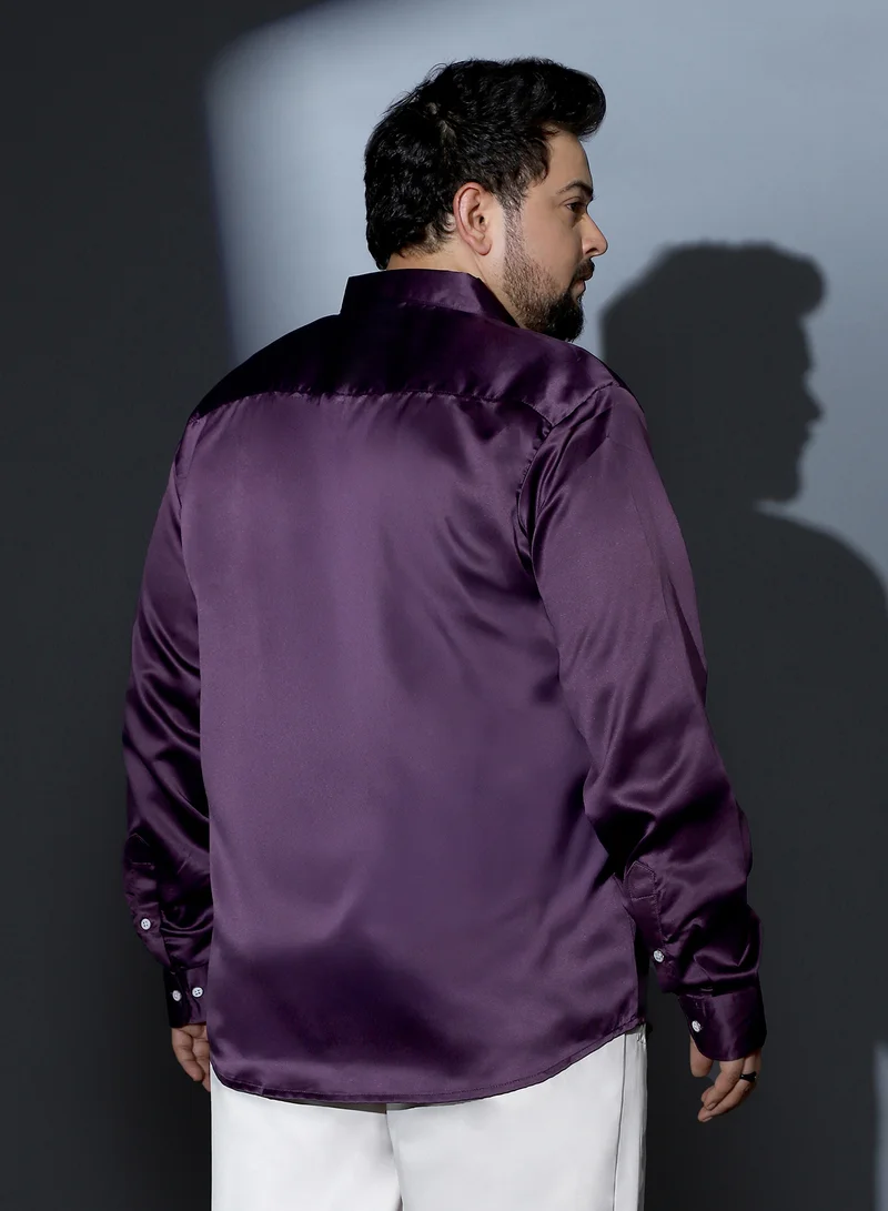 Instafab Plus Instafab Plus Men Solid-Satin Regular Shirt | Spread Collar , Long Cuffed Sleeves | Button Closure , Curved Hem | Solid Plain Material | Woven Fabric For Party & Evening Wear | Burgundy Brown