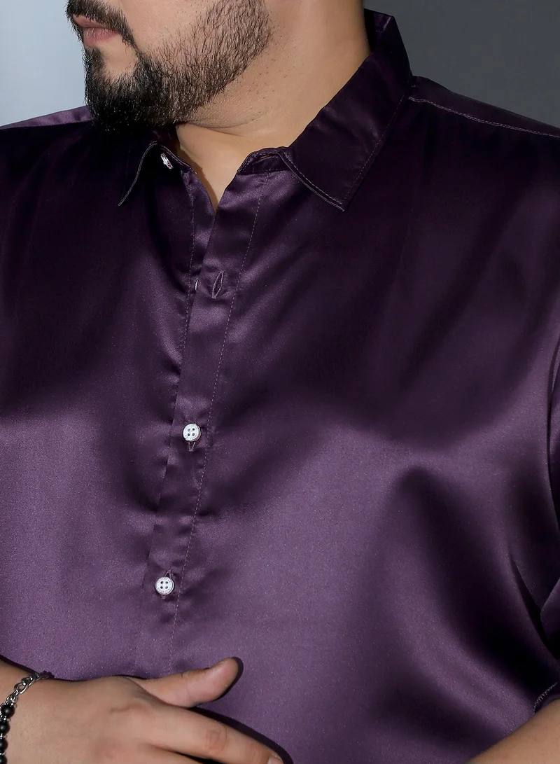 Instafab Plus Instafab Plus Men Solid-Satin Regular Shirt | Spread Collar , Long Cuffed Sleeves | Button Closure , Curved Hem | Solid Plain Material | Woven Fabric For Party & Evening Wear | Burgundy Brown