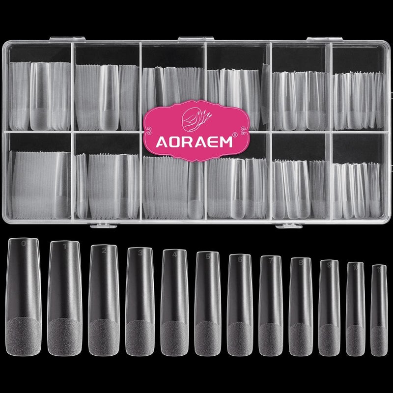 أظافر مزيفة شفافة مربعة XXL AORAEM 240 قطعة نصائح أظافر مربعة طويلة بتصميم نصف غير لامع أظافر أكريليك طويلة جدًا مع علبة للاستخدام المنزلي وصالونات الأظافر DIY