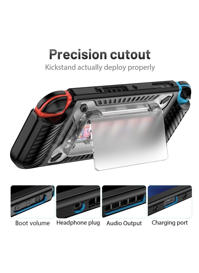 Captaintech - Case for Nintendo Switch OLED 2021, 2 in 1 Heavy Duty TPU and PC Anti Drop Case with Magnetic Removable Stand Game Card Case, Protective Case Cover for Nintendo Switch OLED (Black) - Image 1