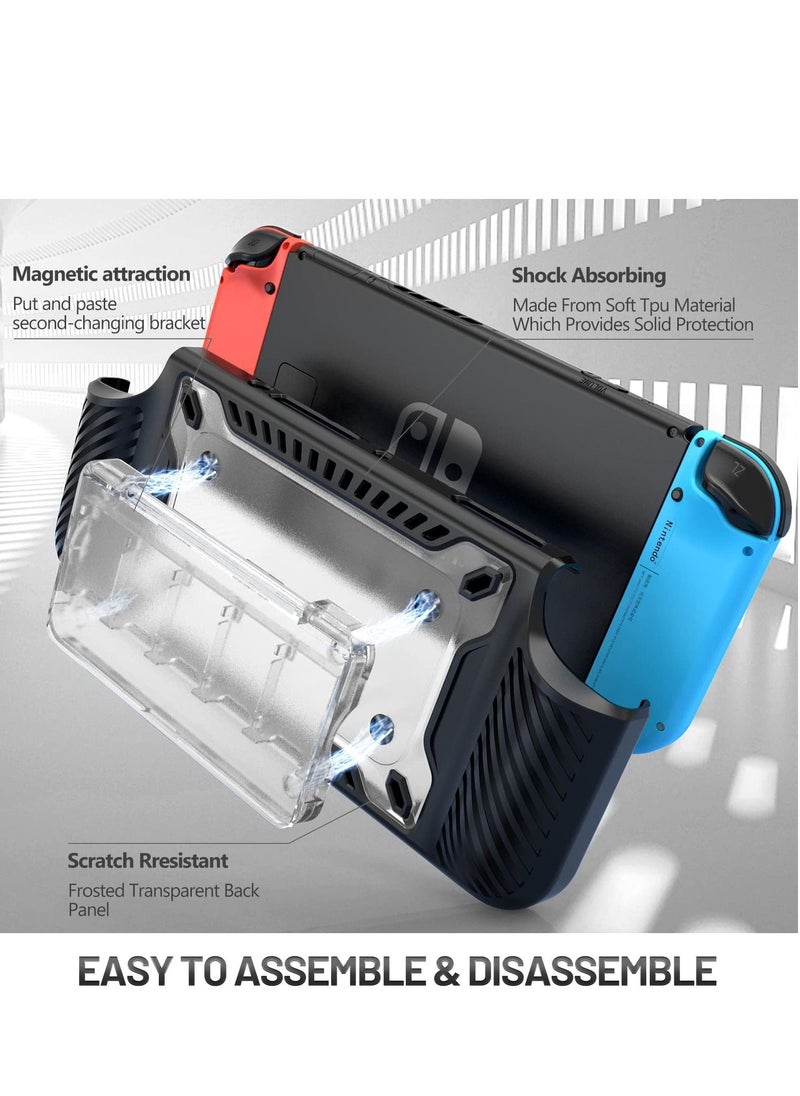 Captaintech - Case for Nintendo Switch OLED 2021, 2 in 1 Heavy Duty TPU and PC Anti Drop Case with Magnetic Removable Stand Game Card Case, Protective Case Cover for Nintendo Switch OLED (Black) - Image 1