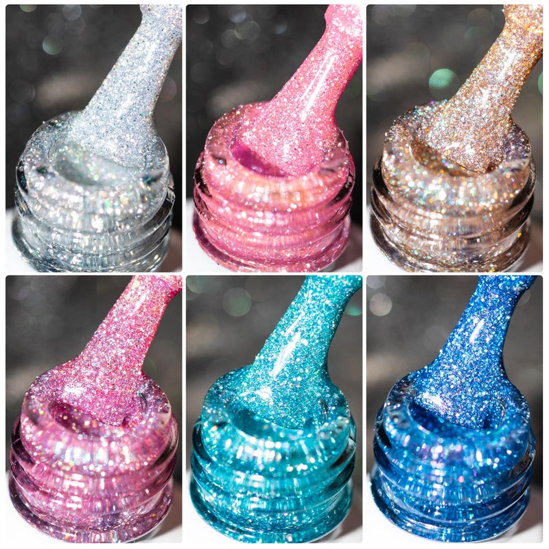 BURANO Reflective Glitter Gel Polish, Rose Blue Purple Silver Holographic Glitter Gel Nail Polish, Soak Off Disco Gel Polish UV Lamp Required JL - Image 1