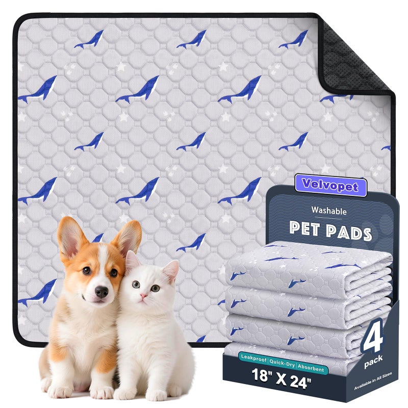 Velvopet Washable Pee Pads for Dogs, 4 Pack Puppy Pads, Super Absorbent & Leakproof with Anti-Slip Bottom for Dog Training, Crates, Car, Pet Pee Pads, and Furniture Protection, 18"x24" - Image 1
