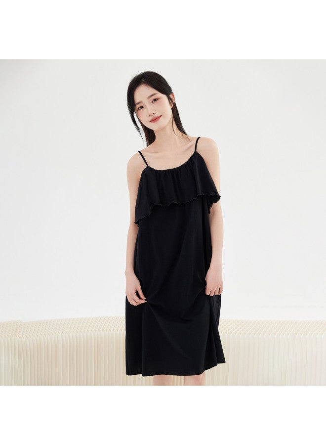 Top melon Cotton】summer Refreshing Little Chic Style Camisole Nightgown With Ruffled Edge, Anti-show-through Design, Adjustable Straps - Image 4