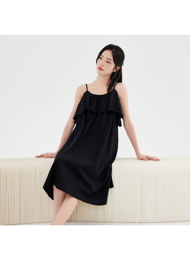 Top melon Cotton】summer Refreshing Little Chic Style Camisole Nightgown With Ruffled Edge, Anti-show-through Design, Adjustable Straps - Image 2
