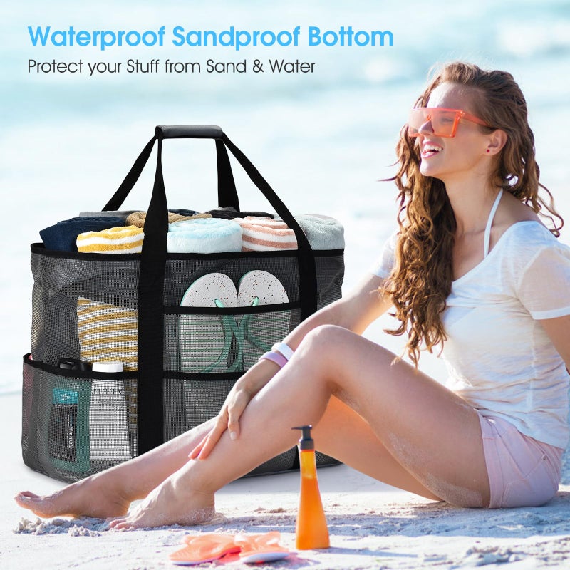 oscaurt Mesh Beach Bag Extra Large Waterproof Sandproof Beach Tote Pool Swim Bag Travel Vacation Essentials - Image 5