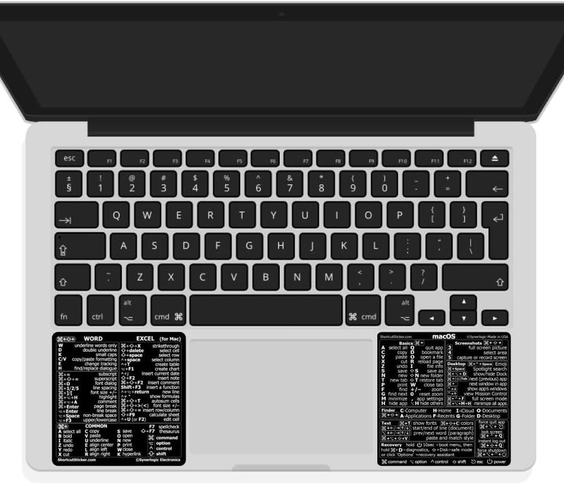 Synerlogic سينيرلوجيك (مجموعتان) حزمة ملصق مرجعي سريع لاختصارات نظام ماك أو إس + وورد وإكسل | ملصقات اختصارات لوحة المفاتيح المرجعية | ملصقات اختصارات وورد وإكسل لماك بوك (أسود/2) خيارات متاحة فورا - Image 1