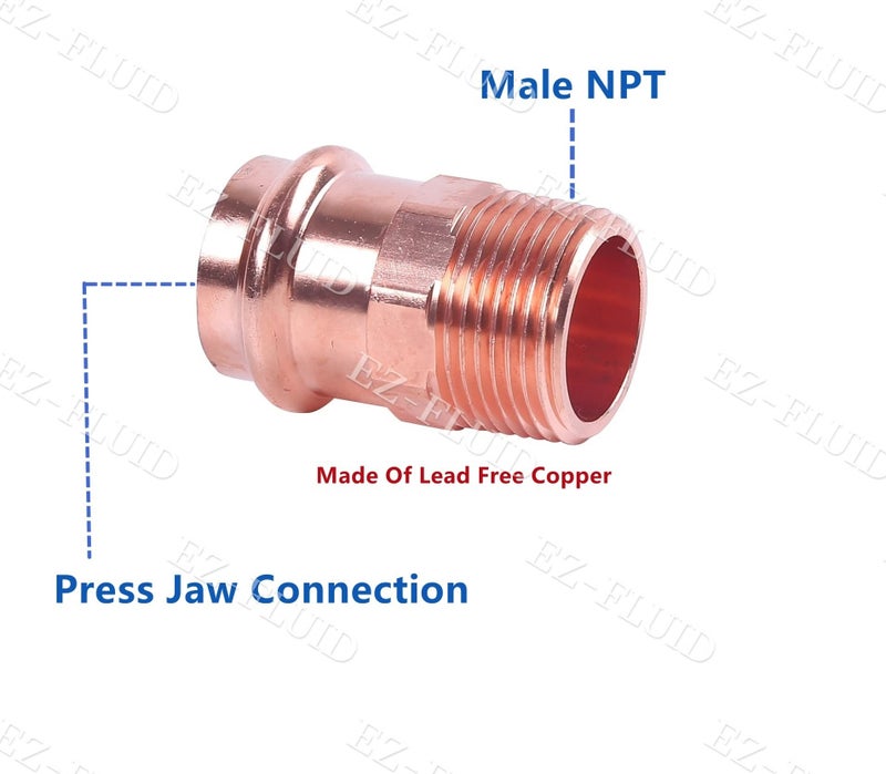 EZ-FLUID (10-Pack) EZ-FLUID Plumbing 1/2" MIP x Press LF Copper Propress Male Adapter Pressure Copper Fitting ProPress Male NPT x Press Connection Connection NSF,cUPC certified,Residential,Commercial - Image 2