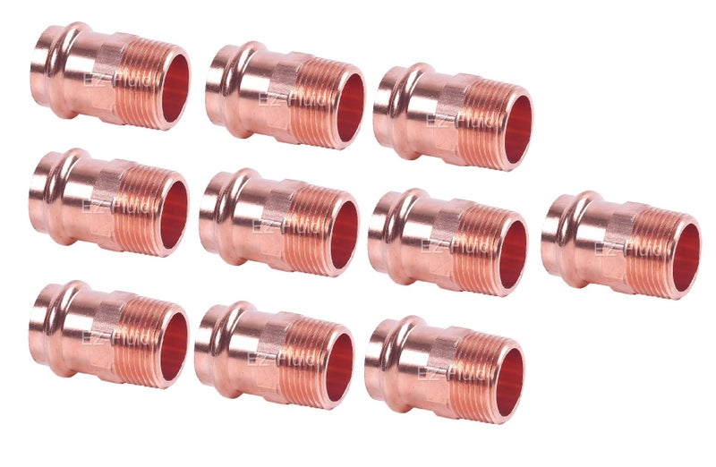 EZ-FLUID (10-Pack) EZ-FLUID Plumbing 1/2" MIP x Press LF Copper Propress Male Adapter Pressure Copper Fitting ProPress Male NPT x Press Connection Connection NSF,cUPC certified,Residential,Commercial - Image 1