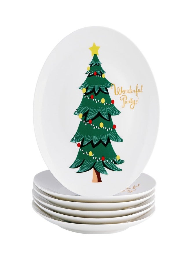 Swuut Christmas Salad Plates - Set of 6, 8 inch Bone China - Dishwasher & Microwave Safe Holiday Tree Dessert Appetizer Plates,Xmas Novelty Funny Gift for Women, Men,Family - Image 1