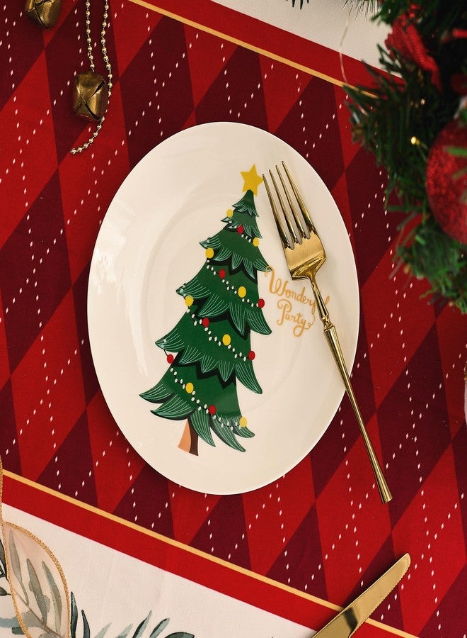 Swuut Christmas Salad Plates - Set of 6, 8 inch Bone China - Dishwasher & Microwave Safe Holiday Tree Dessert Appetizer Plates,Xmas Novelty Funny Gift for Women, Men,Family - Image 5