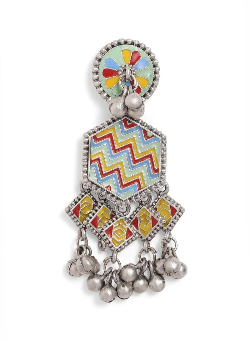 Ishin  Multi Colour Metallic Grey Plated Drop Earring for Women | Best Price UAE