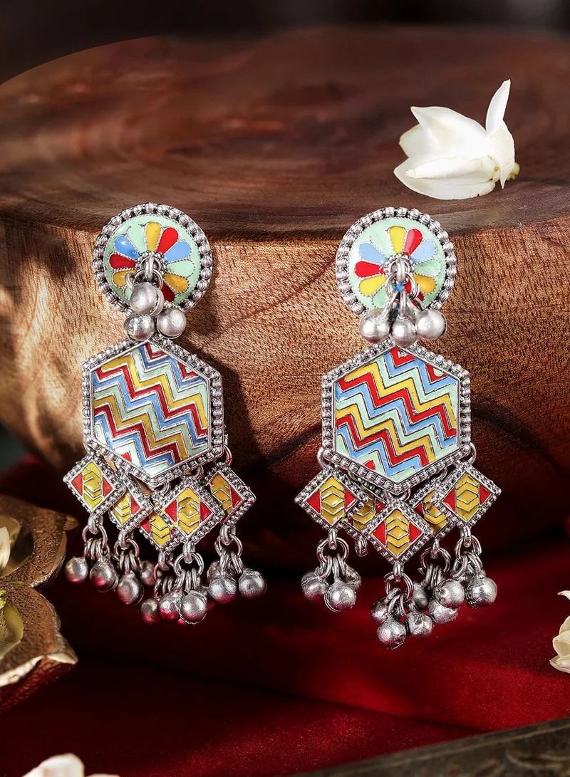 Ishin  Multi Colour Metallic Grey Plated Drop Earring for Women | Best Price UAE