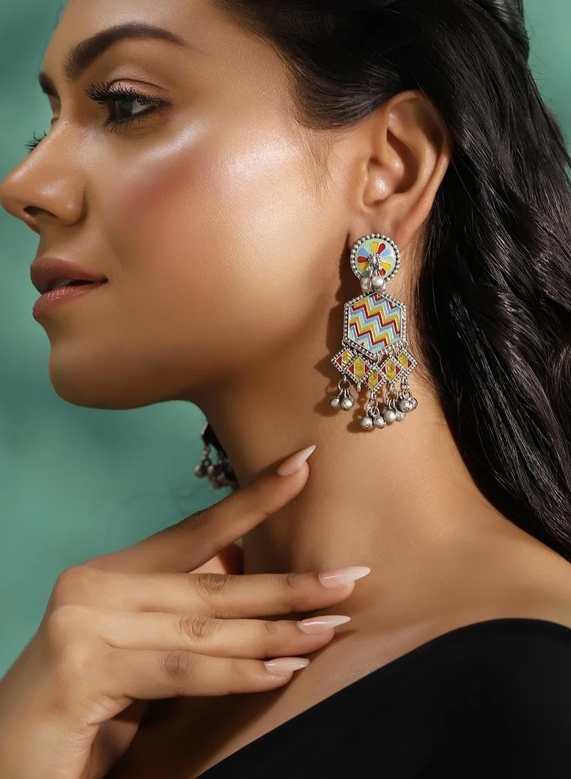 Ishin  Multi Colour Metallic Grey Plated Drop Earring for Women | Best Price UAE