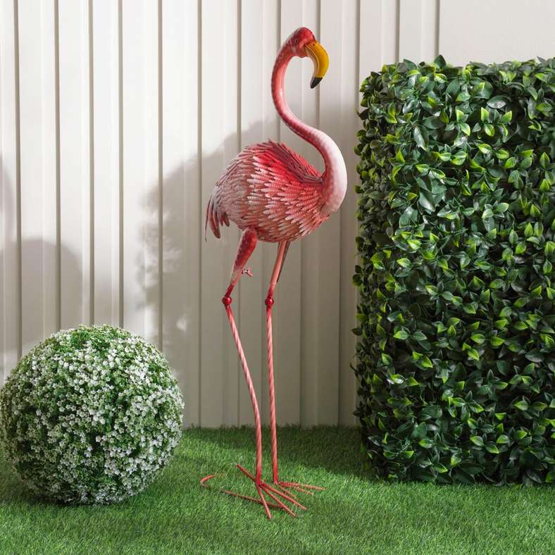 Pan Home ديكور حديقة فلامينغو معدني وردي للجميع