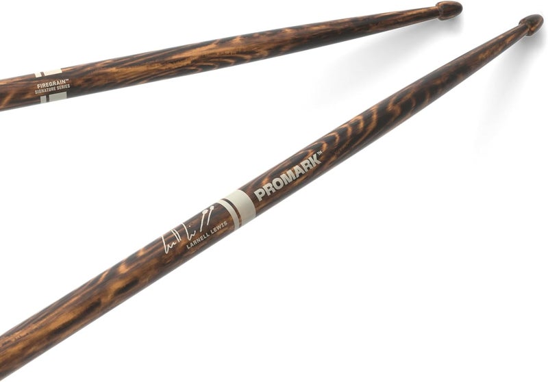 ProMark Drum Sticks - Larnell Lewis Signature FireGrain 5AB Drumstick - Drum Sticks Set - Large Round Wood Tip - Hickory with Lacquer Finish - 1 Pair - Image 1