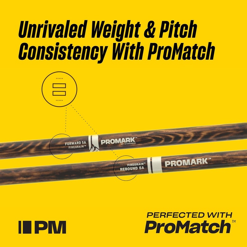 ProMark Drum Sticks - Larnell Lewis Signature FireGrain 5AB Drumstick - Drum Sticks Set - Large Round Wood Tip - Hickory with Lacquer Finish - 1 Pair - Image 4