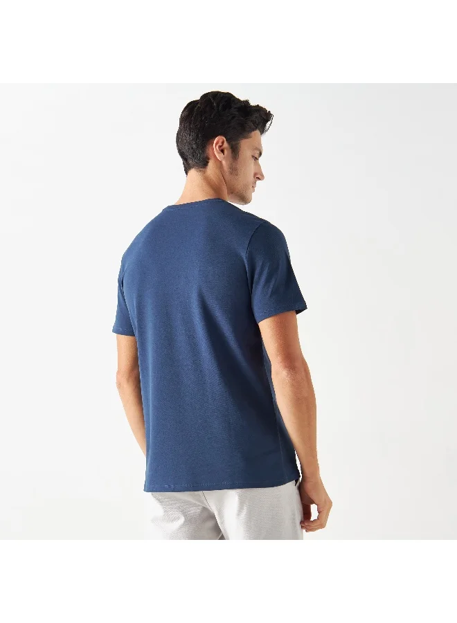 Iconic Iconic Slogan Print Pique T-shirt with Crew Neck and Short Sleeves