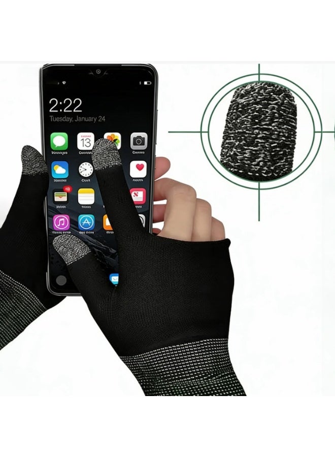 Concretization زوجان من قفازات الألعاب الإلكترونية، قفازات ألعاب موبايل فائقة النحافة، أغطية أصابع مقاومة للعرق، شاشة تعمل باللمس بدون تأخير - أسود - Image 3
