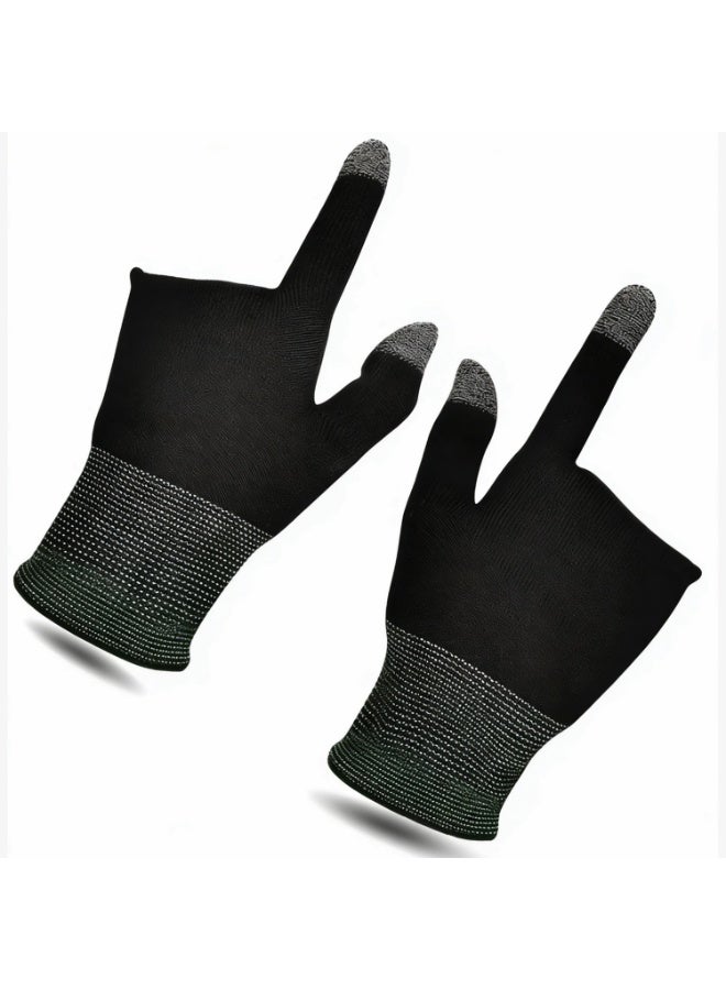 Concretization زوجان من قفازات الألعاب الإلكترونية، قفازات ألعاب موبايل فائقة النحافة، أغطية أصابع مقاومة للعرق، شاشة تعمل باللمس بدون تأخير - أسود - Image 1