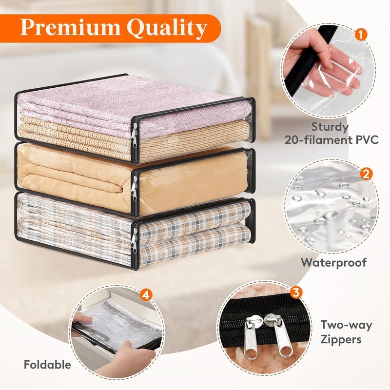 6 Pack Clear Clothes Storage Bags with Zipper - 14L Plastic Sweater and Blanket Organizers - Image 3