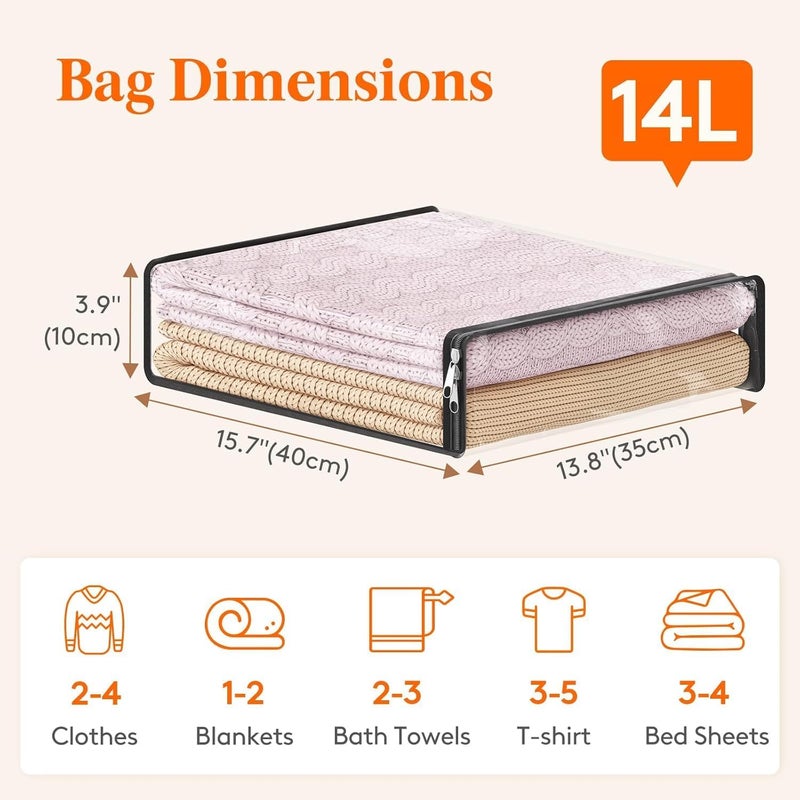 6 Pack Clear Clothes Storage Bags with Zipper - 14L Plastic Sweater and Blanket Organizers - Image 2