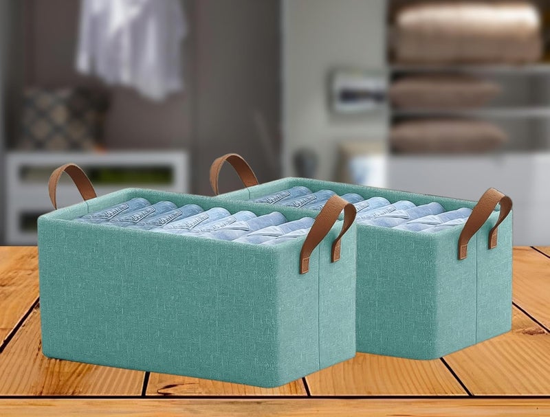 Touchcart 2 PiecePolystyrene Foldable Wardrobe Cloth Organizer With Durable HandlesSpace Saving Stuff Storage Box Closet Drawer Organizers For ClothesToysBooksBlanket 47 X 27 X 20 Cm GREEN - Image 1