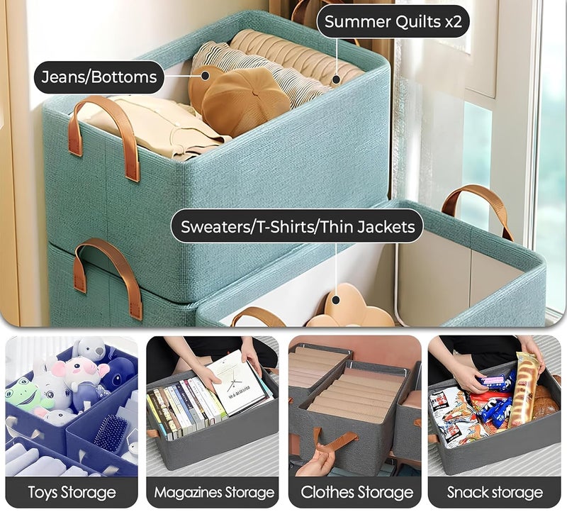 Touchcart 2 PiecePolystyrene Foldable Wardrobe Cloth Organizer With Durable HandlesSpace Saving Stuff Storage Box Closet Drawer Organizers For ClothesToysBooksBlanket 47 X 27 X 20 Cm GREEN - Image 2