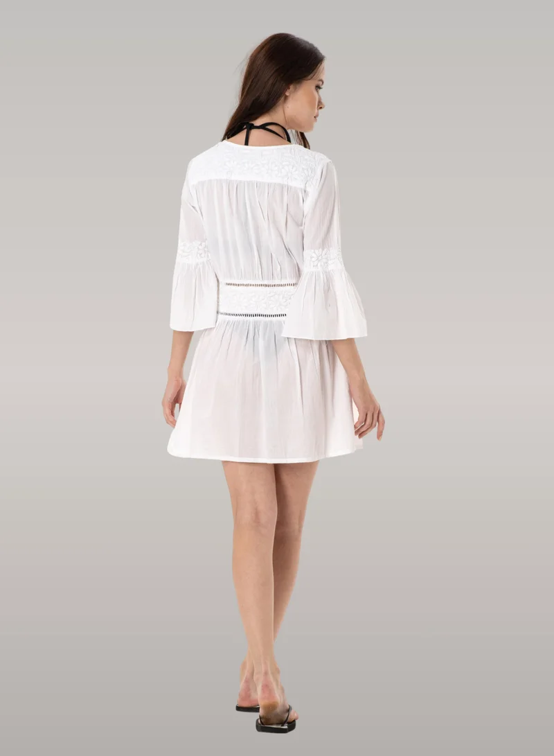 Just Nature  Hand Embroidered Front Tie V-Neck Tunic for Women | Best Price UAE