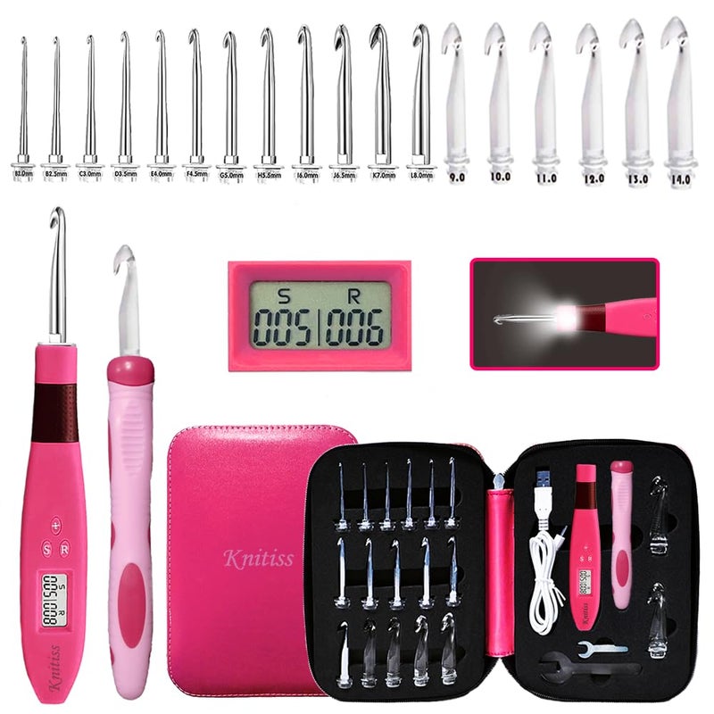 Knitiss Counting Crochet Hook Set Digital Crochet Hooks Set Light Up Crochet Hooks for Stitch  Row Counter18 Different Size Interchangeable Crochet Needle 20140mm