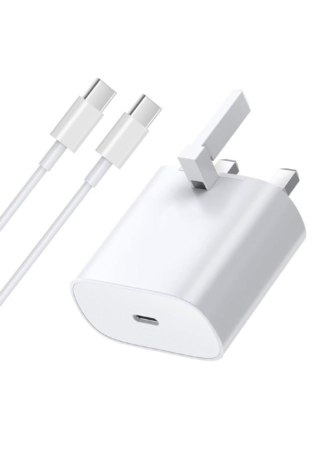 25W USB-C Fast Charging Wall Adapter with Type-C to Type-C Cable, White Travel Charger Plug  - Image 1