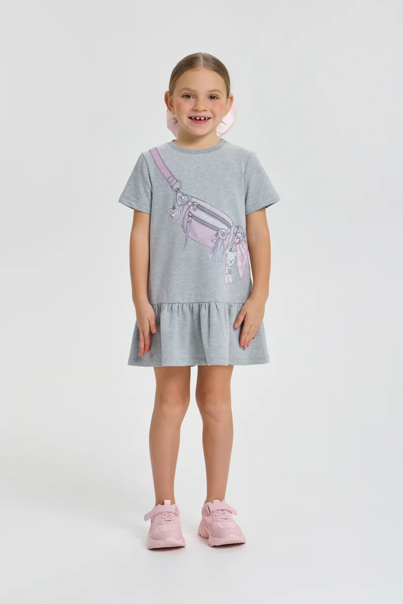 شوبيت Grey Melange Dress with Purse - Choupette