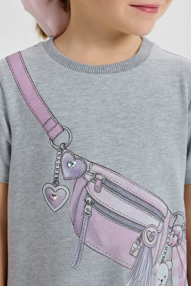 شوبيت Grey Melange Dress with Purse - Choupette