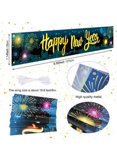 HOWAF Happy New Year Yard Sign Banner With Balloons Firework Happy New Year Fence Banner With New Year Latex Balloons For Happy New Year Decorations 2024 New Years Eve Party Supplies Banner Set  - Image 2