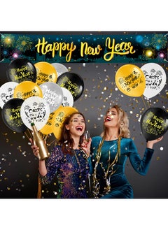 HOWAF Happy New Year Yard Sign Banner With Balloons Firework Happy New Year Fence Banner With New Year Latex Balloons For Happy New Year Decorations 2024 New Years Eve Party Supplies Banner Set  - Image 5