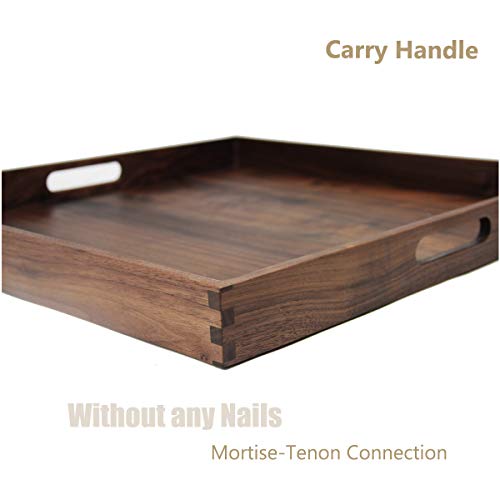 MAGIGO 19 x 19 Inches Large Square Black Walnut Wood Ottoman Tray with Handles, Serve Tea, Coffee Classic Wooden Decorative Serving Tray - Image 3