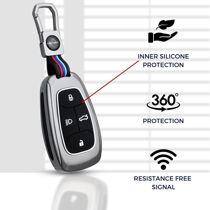 Keycept™ Metal Key Cover for Tata Nexon | Curvv | Altroz | Harrier | Punch | EV | Tigor | Tiago EV Electric | Safari and Facelift 4 Button Smart Key with Keychain (Short Keychain). - Image 5