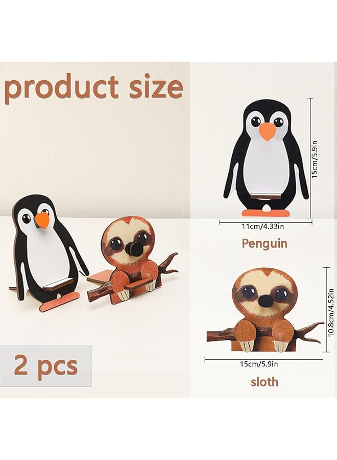 Handmade Animal Glasses Holder Stand Penguin And Sloth Eyeglass Stands Wooden Sunglasses Display Rack Creative Desk Decor Organizer For Home Office Sloth + Penguin