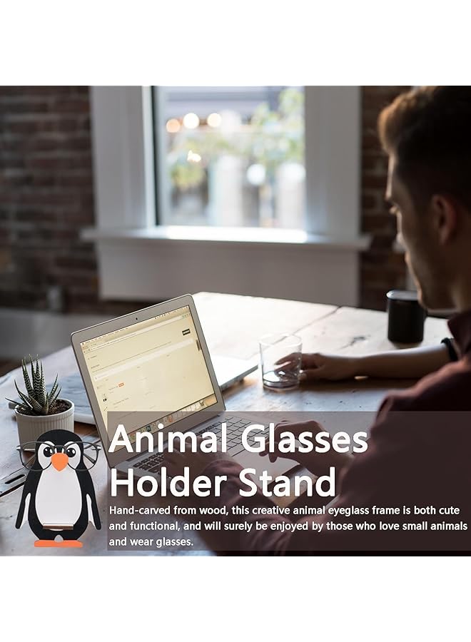 Handmade Animal Glasses Holder Stand Penguin And Sloth Eyeglass Stands Wooden Sunglasses Display Rack Creative Desk Decor Organizer For Home Office Sloth + Penguin