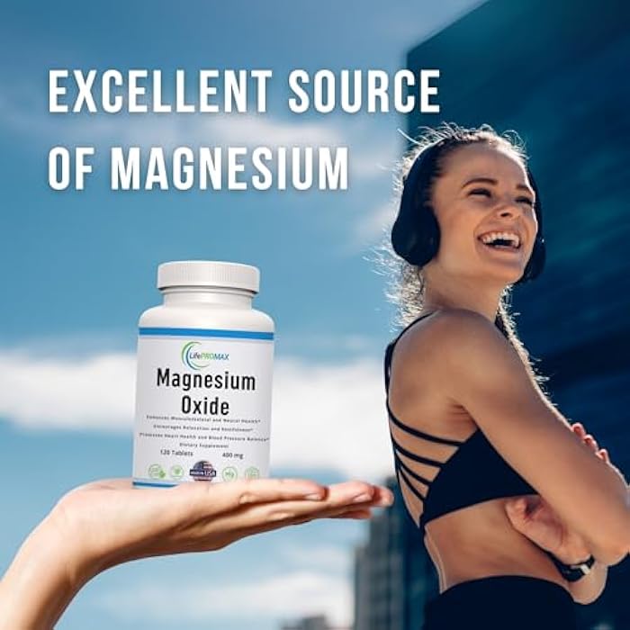 LifePROMAX Magnesium 400mg [High Potency] Supplement – Magnesium Oxide for Immune Support, Muscle Recovery, Leg Cramps and Relaxation 120 Tablets - Image 5