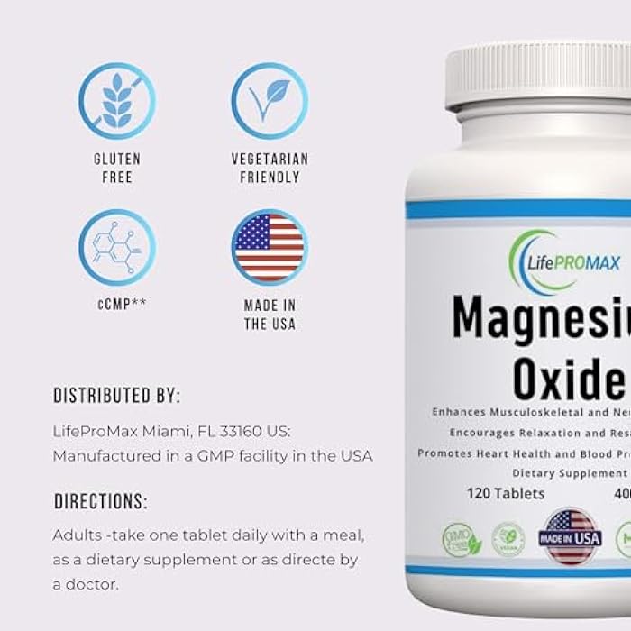LifePROMAX Magnesium 400mg [High Potency] Supplement – Magnesium Oxide for Immune Support, Muscle Recovery, Leg Cramps and Relaxation 120 Tablets - Image 4
